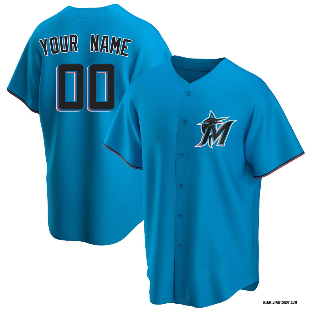 Custom Men's Replica Miami Marlins Blue Alternate Jersey Miami Store